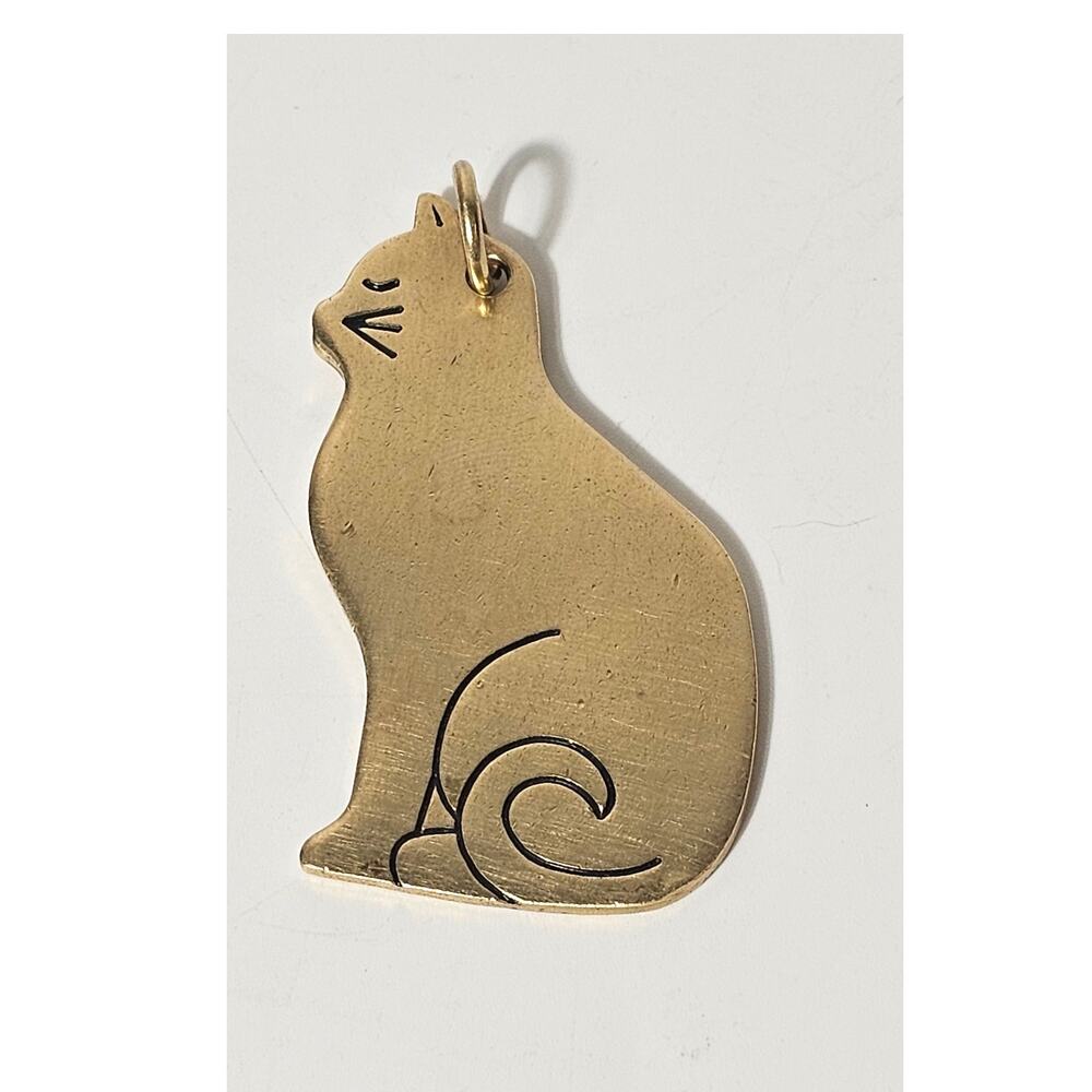 Vintage 1996 Russ Brass Cat Keychain Sitting Cat Charm